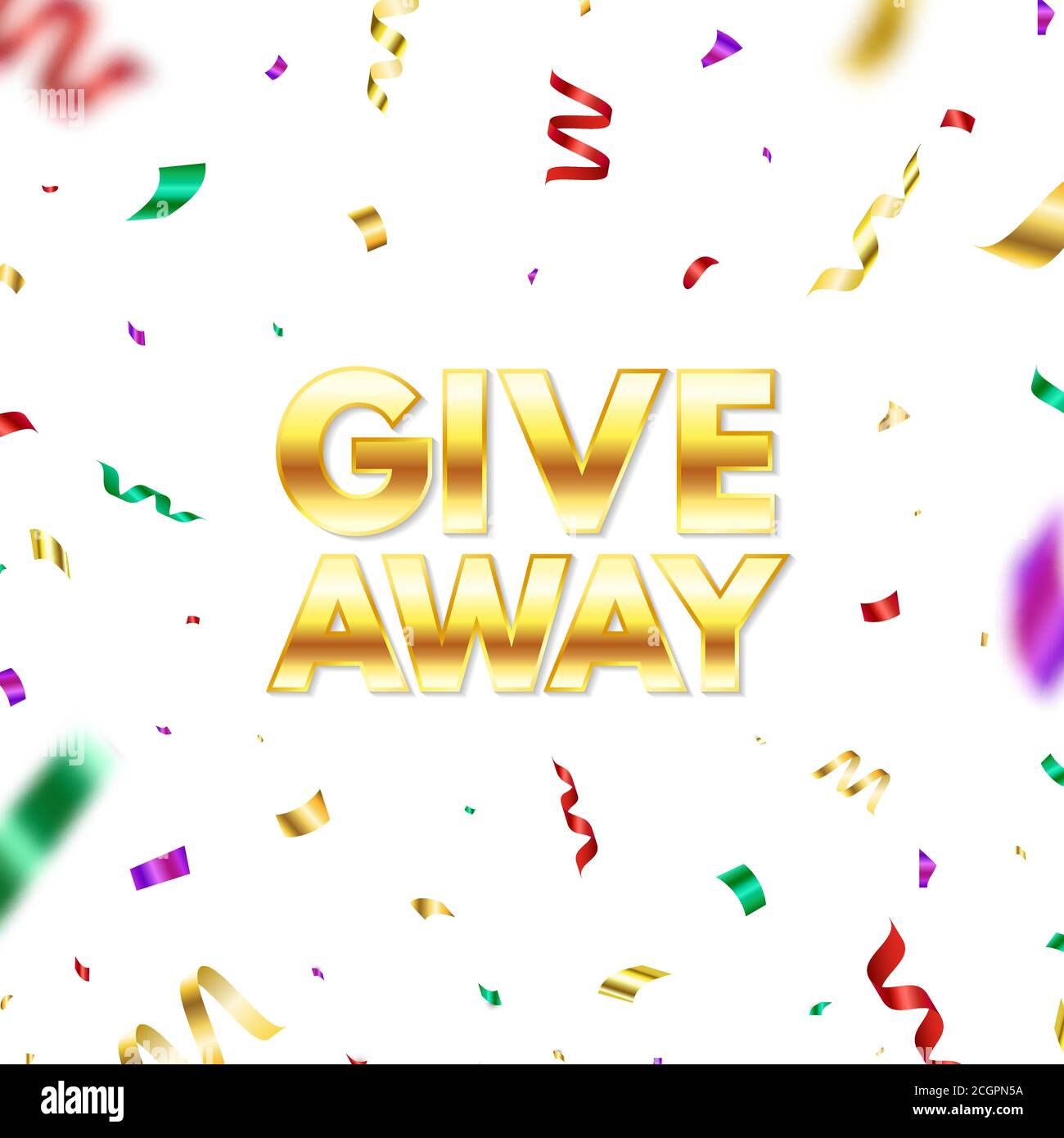 Bannière cadeau avec texte doré et confettis de couleur. Affiche du gagnant du cadeau. Contexte des médias sociaux. Éléments de conception pour compte professionnel Illustration de Vecteur