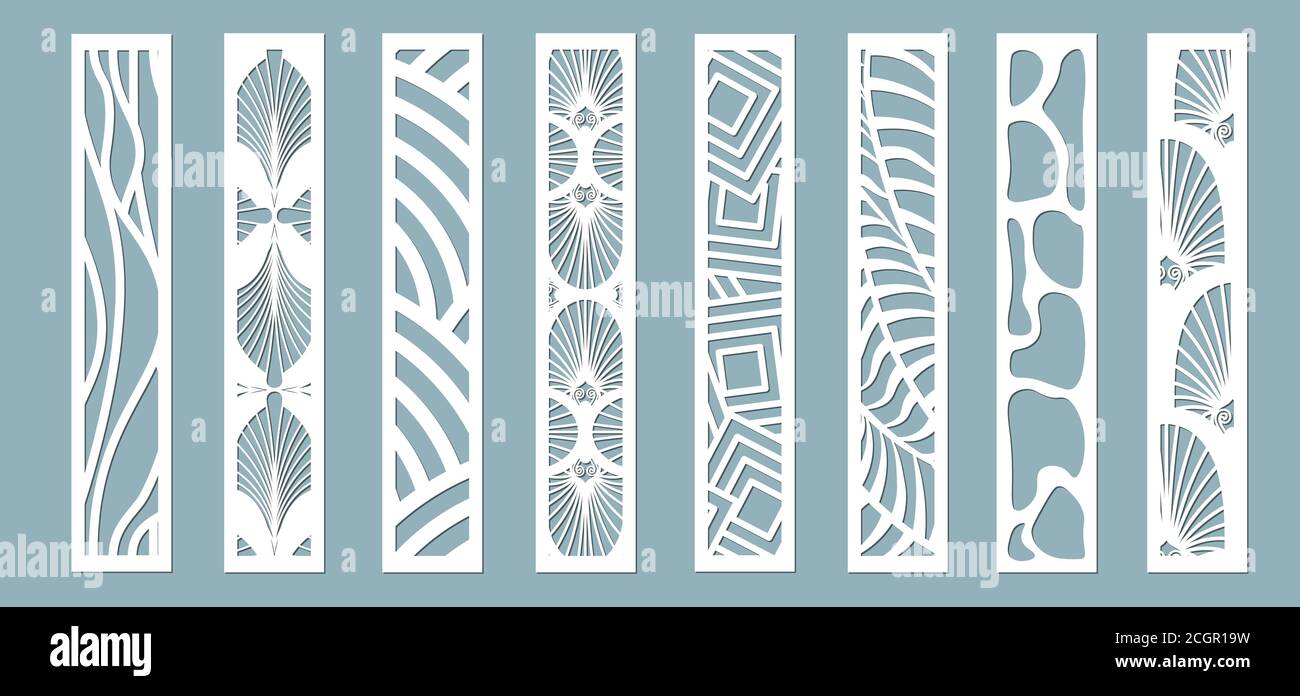 Ensemble, panneau pour l'enregistrement des surfaces décoratives. Bandes abstraites, lignes, panneaux. Illustration vectorielle d'une découpe au laser. Découpe du traceur et sc Illustration de Vecteur