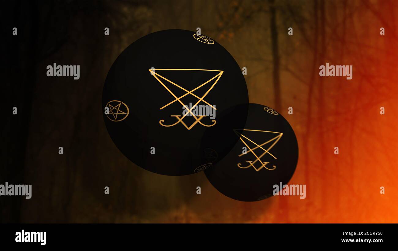 Des sphères noires dans l'air. Symboles magiques. Rendu 3D Banque D'Images