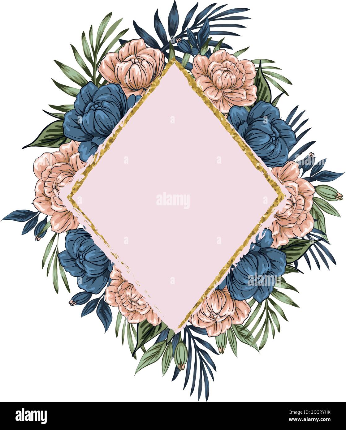 fleurs boho avec feuille d'or, arrière-plan - modèle de conception pour poster, bannière, post de médias sociaux. design pour histoires instagram, adapté pour cartes postales, Illustration de Vecteur