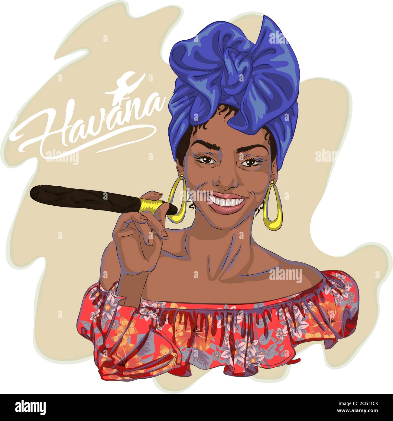Belle jeune femme cubaine tenant un cigare Illustration de Vecteur