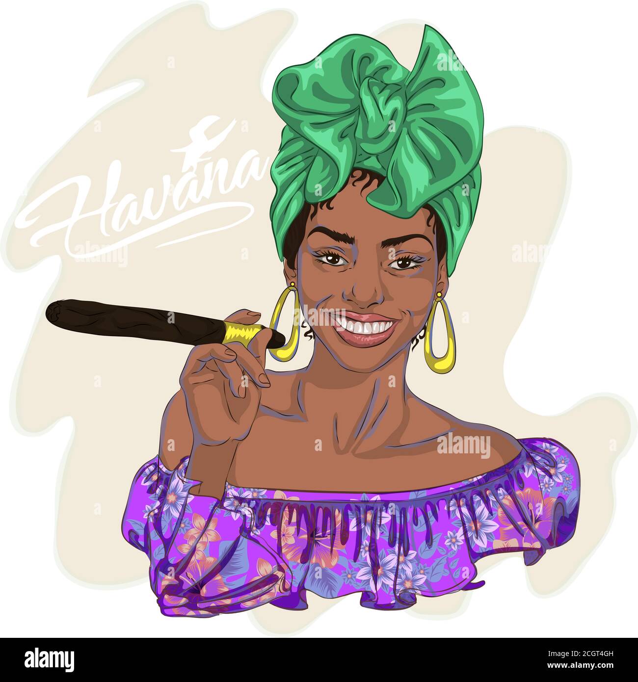 Belle jeune femme cubaine tenant un cigare Illustration de Vecteur