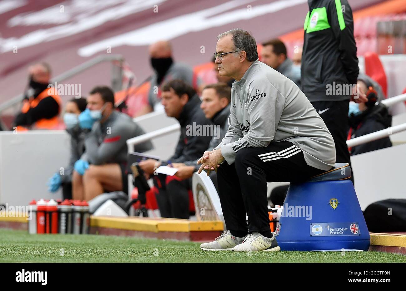 Marcelo Bielsa, directeur de Leeds United, avant le match de la Premier League à Anfield, Liverpool. Banque D'Images