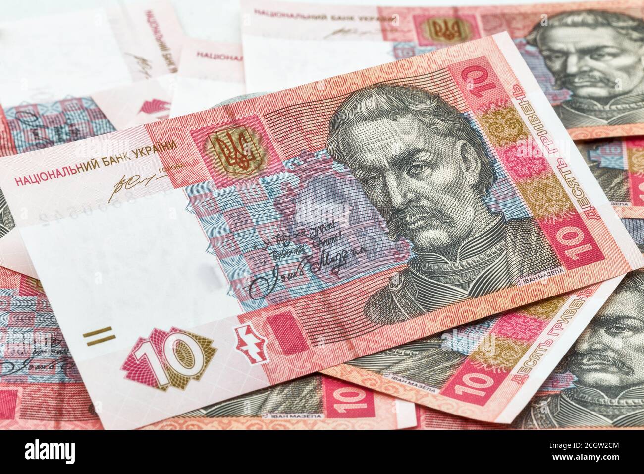 Contexte des billets de dix hryvnas ukrainiens avec Ivan Mazepa, Hetman de l'Ukraine portrait de gros plan Banque D'Images