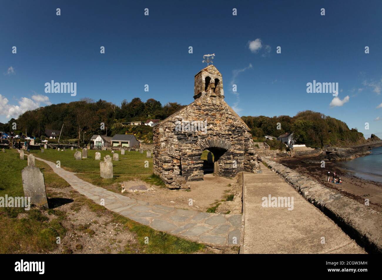 Les seuls vestiges de l'église Eglwys du MCG YR, à proximité de la plage. Pays de Galles de l'Ouest, Royaume-Uni Banque D'Images