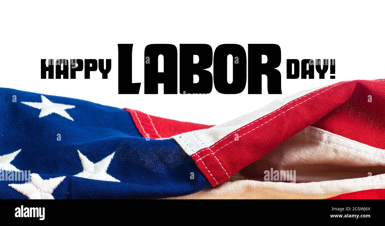 Etats-Unis, américain, drapeau sur fond blanc avec salutation de la fête du travail Banque D'Images