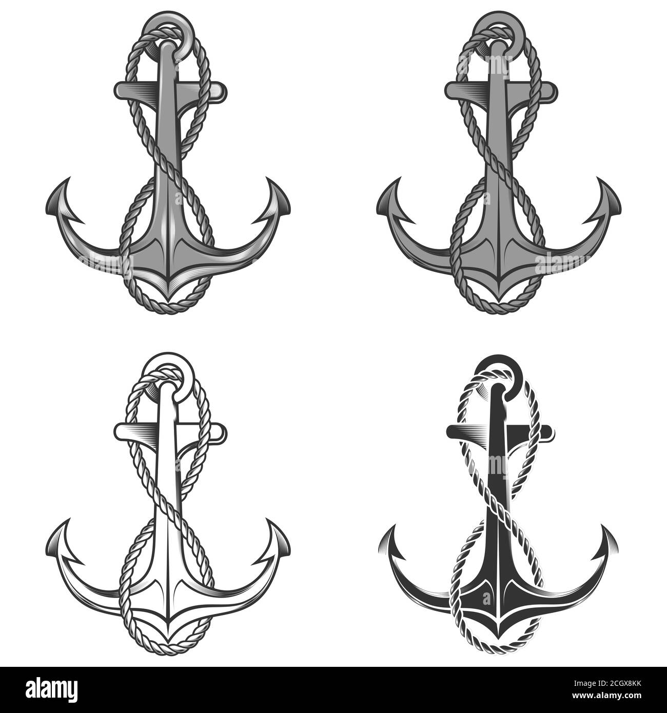 Illustration vectorielle du bateau d'ancrage avec corde, sur fond blanc Illustration de Vecteur