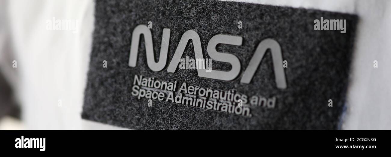 NASA National Aeronaitics Space Administration patch sur argent Space esuit closeup Banque D'Images NASA National Aeronaitics Space Administration patch sur argent Space esuit closeup Banque D'Images