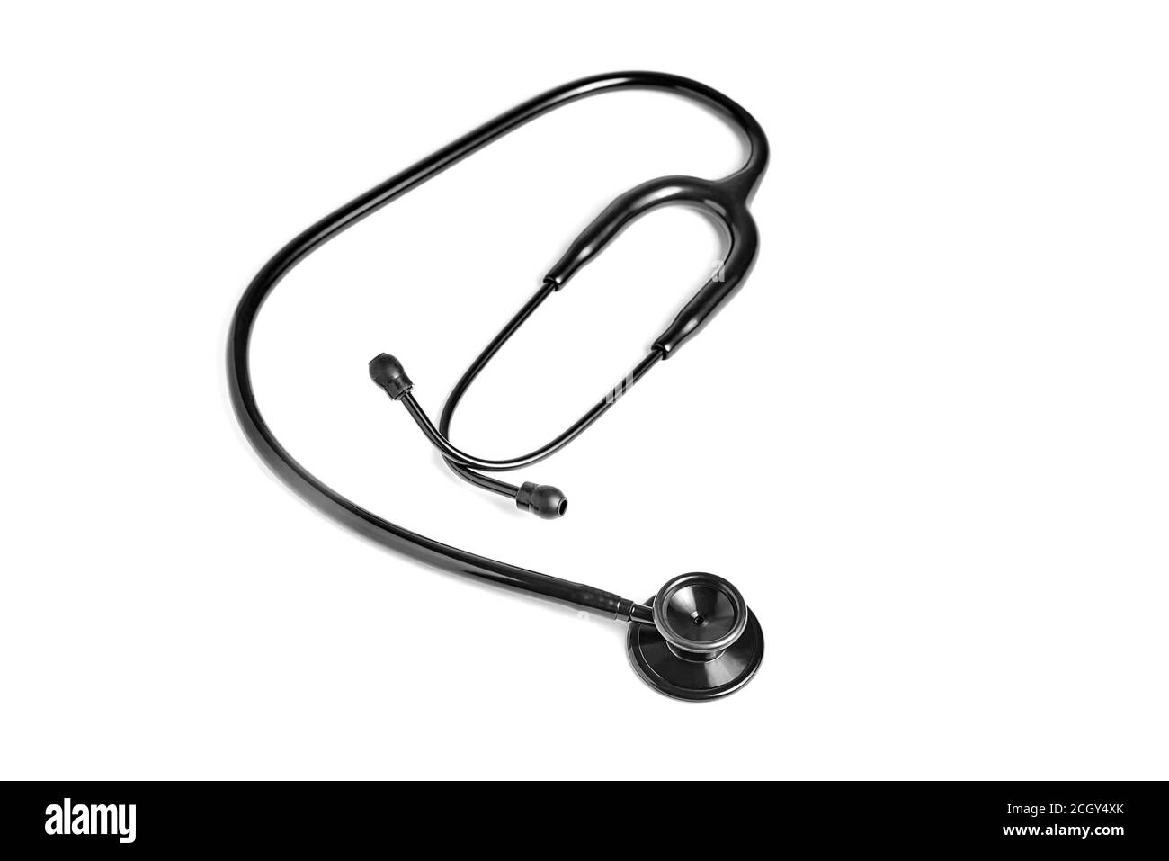 Stéthoscope noir isolé sur fond blanc Banque D'Images