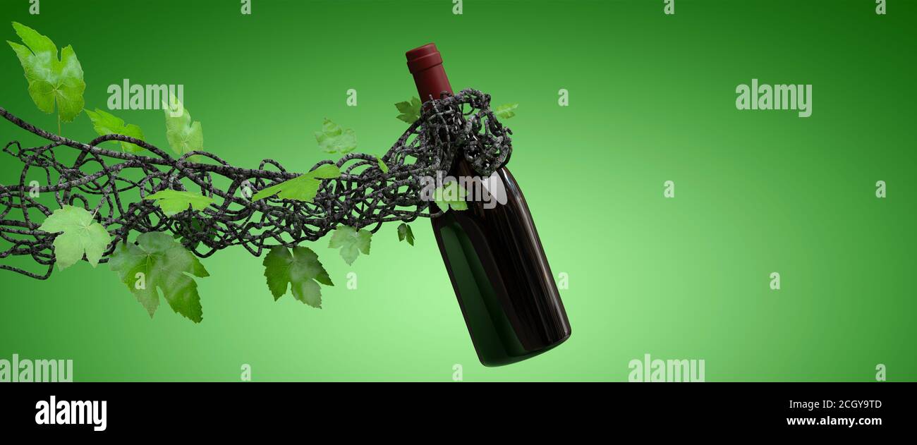 vigne en forme de bras tenant une bouteille Du rendu 3D du vin Banque D'Images