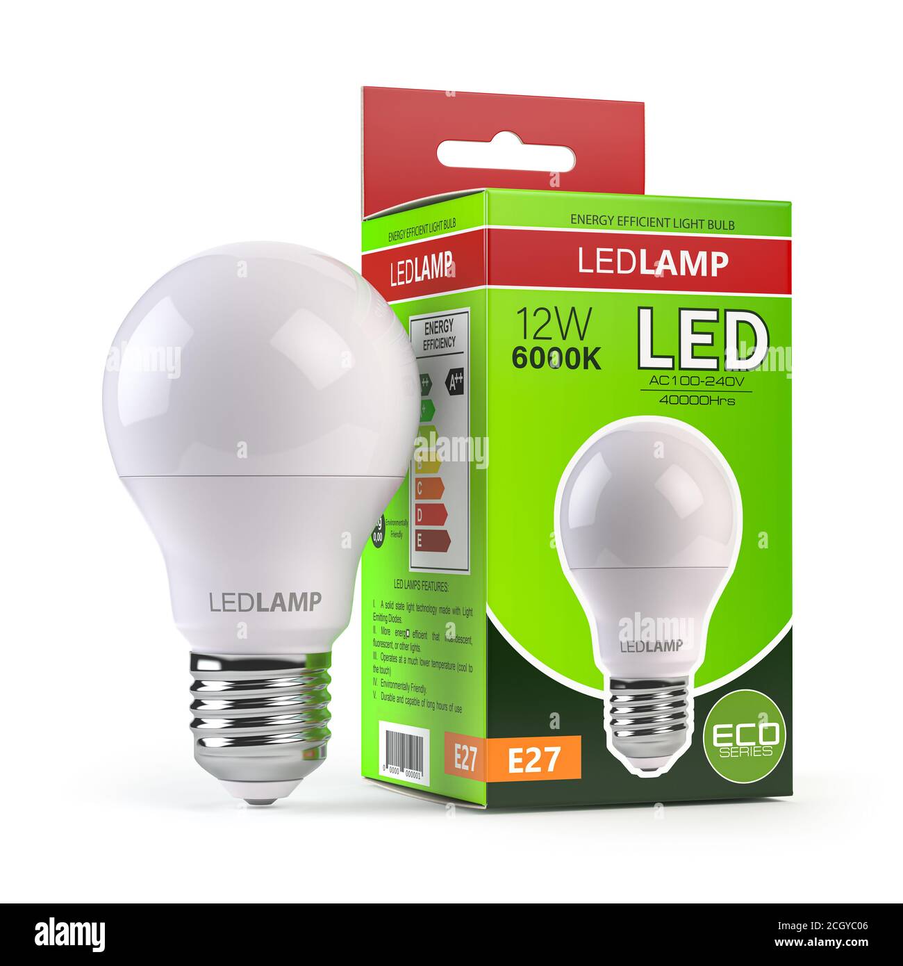 Lampe LED avec boîtier isolé sur blanc. Ampoule à économie d'énergie. illustration 3d Banque D'Images