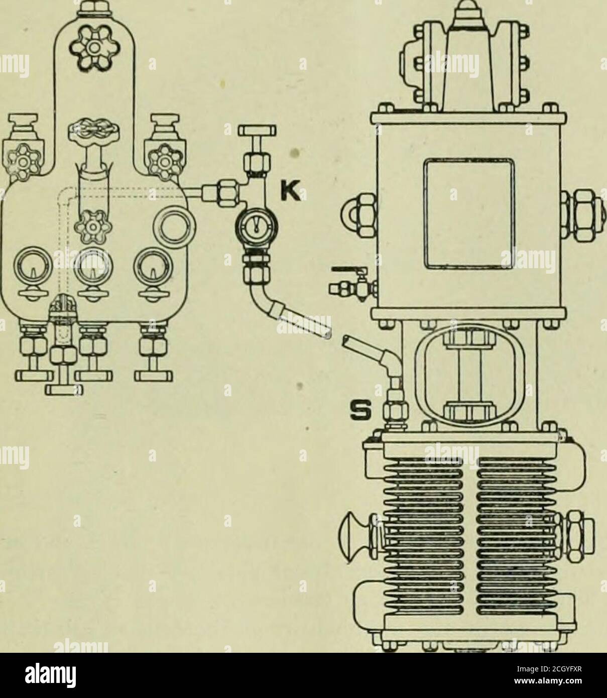 . Revue américaine de génie et de chemin de fer . Ication des cylindres d'air des pompes à air de locomotive le Detroil I ■ Compagnie lias a conçu un I I> i chemin qui donne au mécanicien un contrôle complet et pratique de la lubrification de sa pompe. Il se compose de trois parties : d'abord, la valve d'urgence, qui remplace le bouchon au fond d'un lubrificateur de détection. Vient ensuite le raccord d'alimentation de la vue, qui est équipé de lunettes bulelles régulières et il a couru il situé à n'importe quel point de contact dans la tête de la chaudière à portée de l'ingénieur.le troisième raccord est un raccord de clapet anti-retour, qui ta Banque D'Images