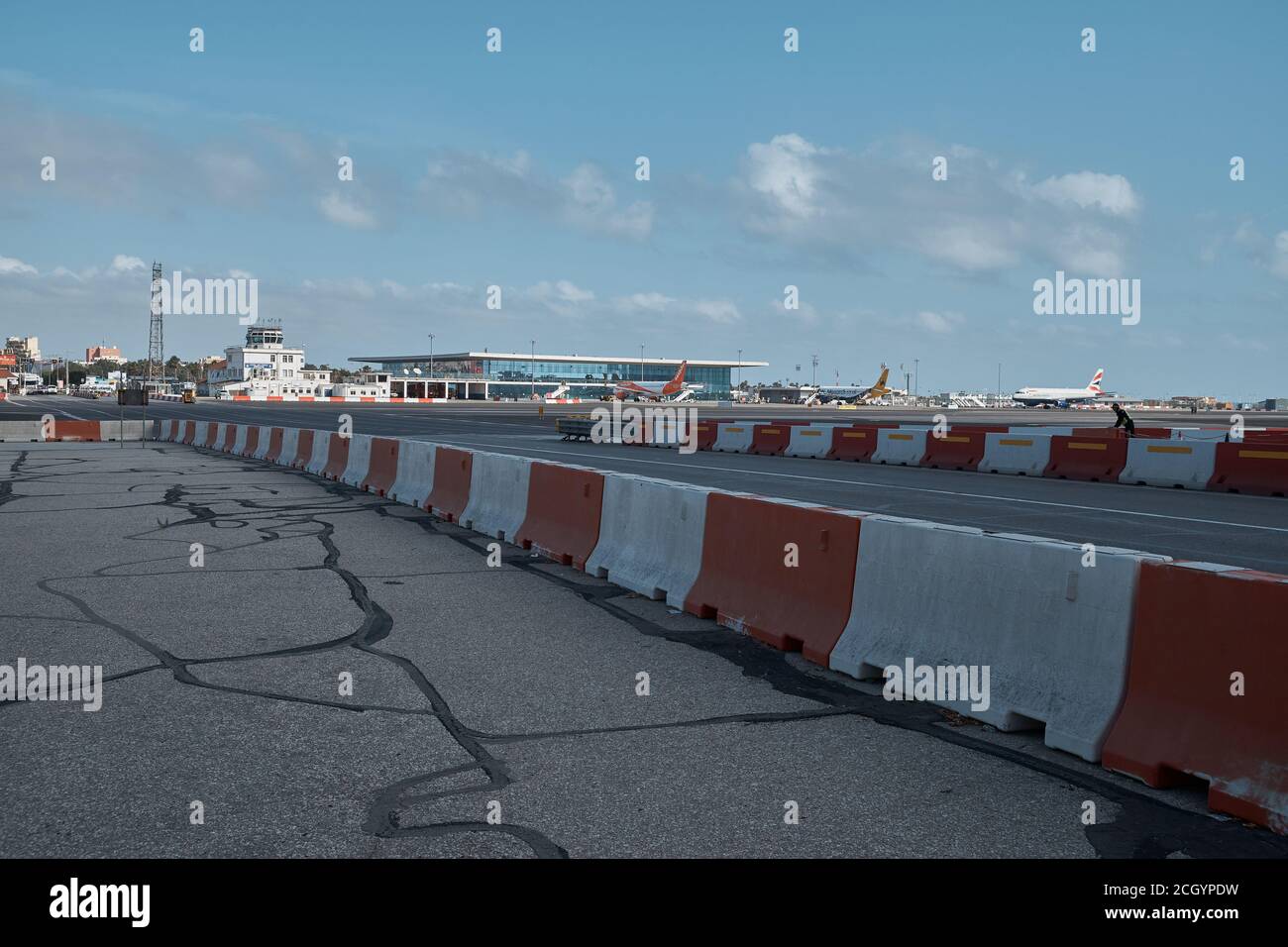 Aéroport de Gibraltar, territoire britannique d'outre-mer, péninsule ibérique, Europe. Banque D'Images