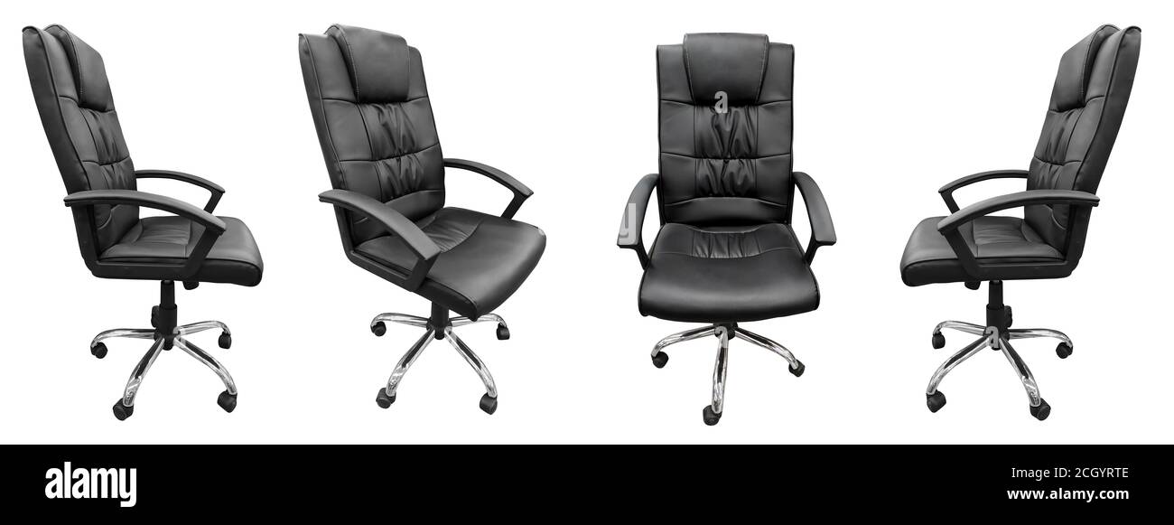 Ensemble de chaise de bureau en boss en cuir noir, côté différent isolé  arrière-plan blanc Photo Stock - Alamy