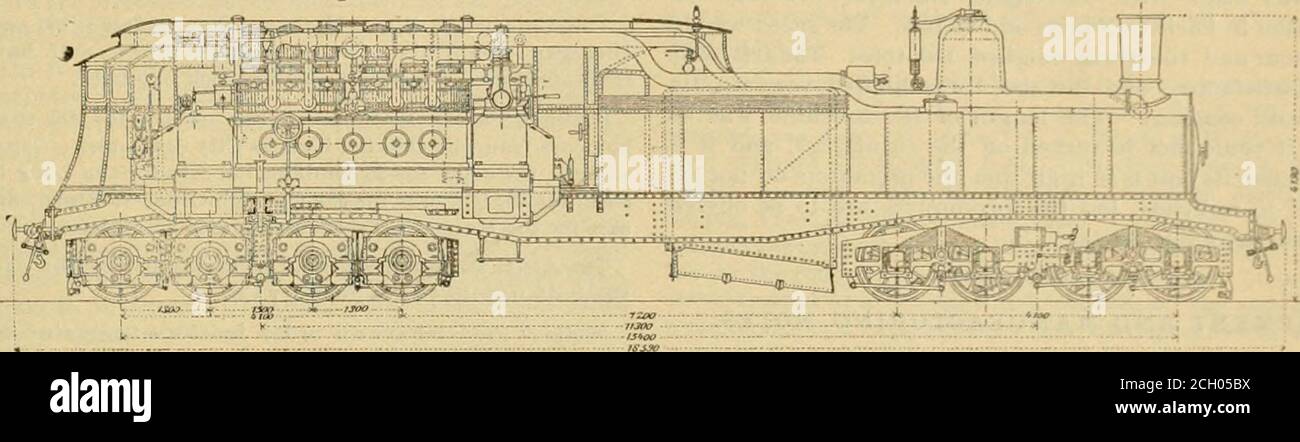 . American ENGINEER and Railroad journal . e utilisation d'appareils ehctri-cal plus compacts et de générateurs avec des armatures dentées. En fait, tout ce qui tend à réduire la vv-huit a été soigneusement perplexe. Le moteur à double effet est remplacé par des actingones simples sans diminuer le rendement par poids, mais la pression de vapeur est augmentée d'un sixième et la vitesse d'un thiid.les détails suivants de la nouvelle locomotive intéresseront les toureurs. Boiltr.—la chaudière, comme indiqué ci-dessus, est de type locomotive, avec un four Belpaire et un four en cuivre. Le chauffage sur-face du four est de 178 m2 Banque D'Images