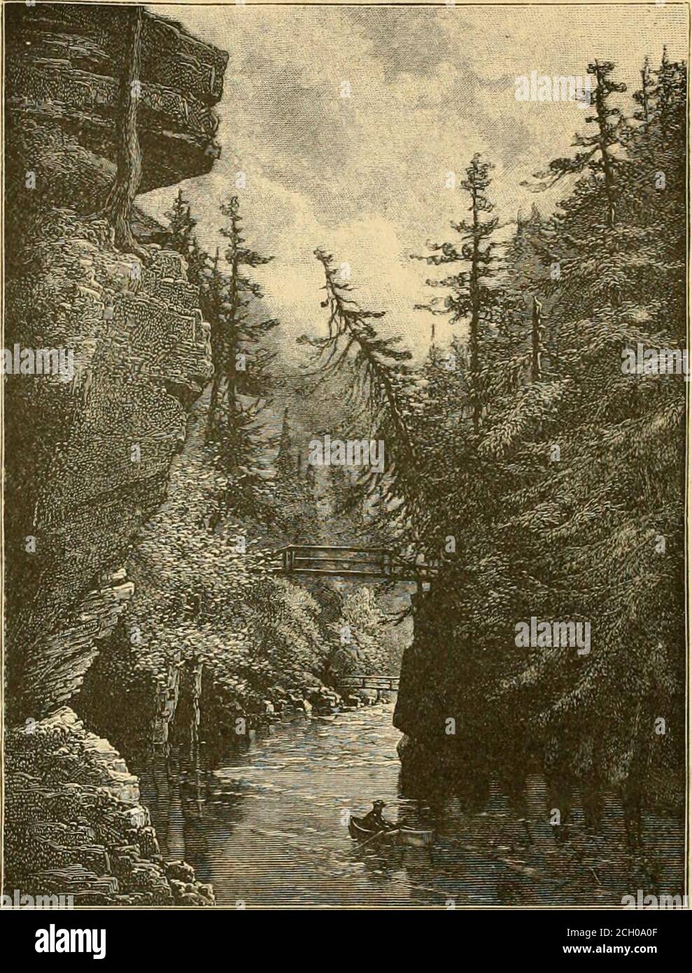 . Sylvan scènes le long de la ligne du chemin de fer de Philadelphie et de Reading .. . d'où nous ne pouvions au début rien voir que du brouillard, vers le haut, vers le bas ou autour. C'était une matinée brumeuse, mais nous avons compris que nous étions au bord d'un précipice qui s'est effondré dans un immense abîme ; et quand le brouillard s'est levé, comme il l'a fait vers midi, nous avons regardé sur des kilomètres et des kilomètres de vallées partiellement défrichés, mais principalement couverts de la forêt primitive. Nous étions sur Prospect Rock alors. Actuellement, notre guide tookus, par une voie de rond-point, à Cloud point, une pro-jection correspondante, de l'autre côté du GL Banque D'Images