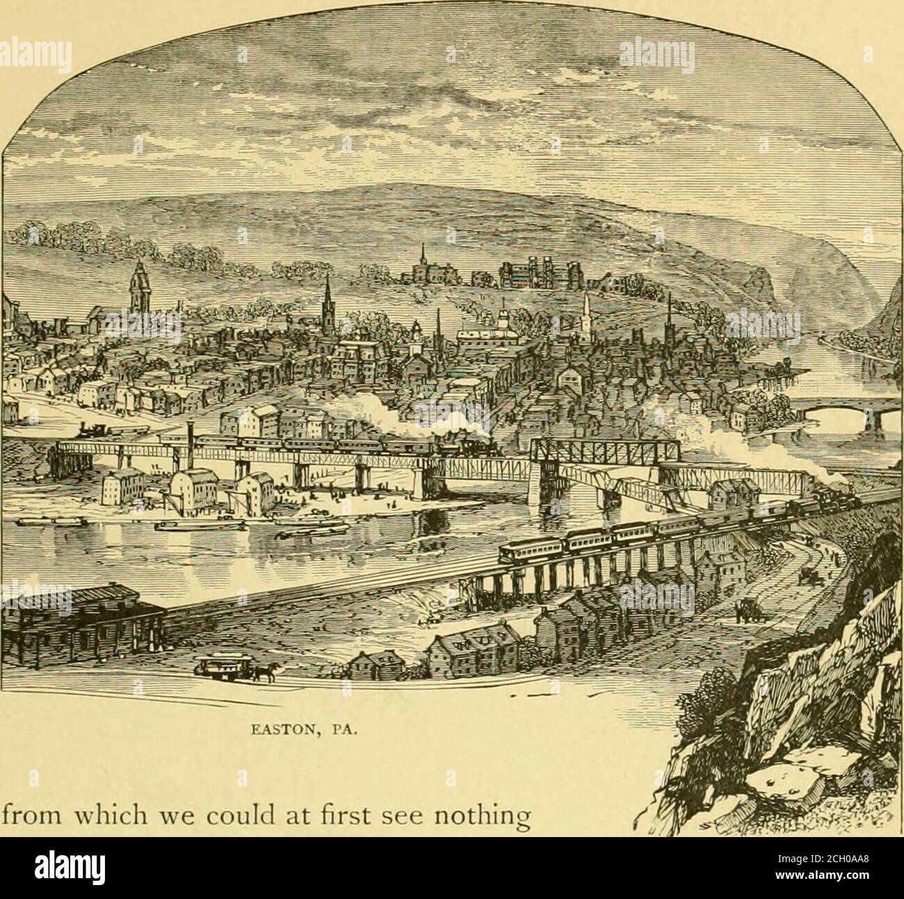 . Sylvan scènes le long de la ligne du chemin de fer de Philadelphie et de Reading .. . SCÈNES D'ÉTÉ SYLVAN. D'où nous ne pouvions au début rien voir que le brouillard, vers le haut, vers le bas ou autour. C'était une matinée brumeuse, mais nous avons compris que nous étions au bord d'un précipice qui s'est effondré dans un immense abîme ; et quand le brouillard s'est levé, comme il l'a fait vers midi, nous avons regardé sur des kilomètres et des kilomètres de vallées partiellement défrichés, mais principalement couverts de la forêt primitive. Nous étions sur Prospect Rock alors. Actuellement, notre guide tookus, par une voie de rond-point, à Cloud point, une pro-jection correspondante, le TH Banque D'Images