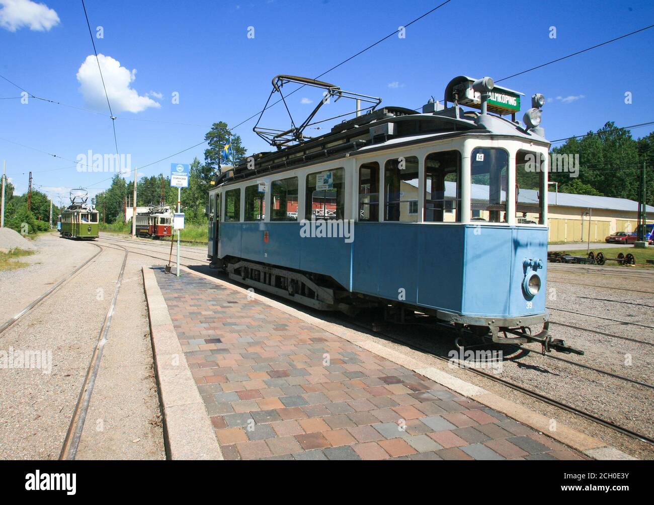 TRAMS HISTORIQUES à Malmköping en Suède. Véhicule à moteur HSS E 39 de Helsingborg Banque D'Images