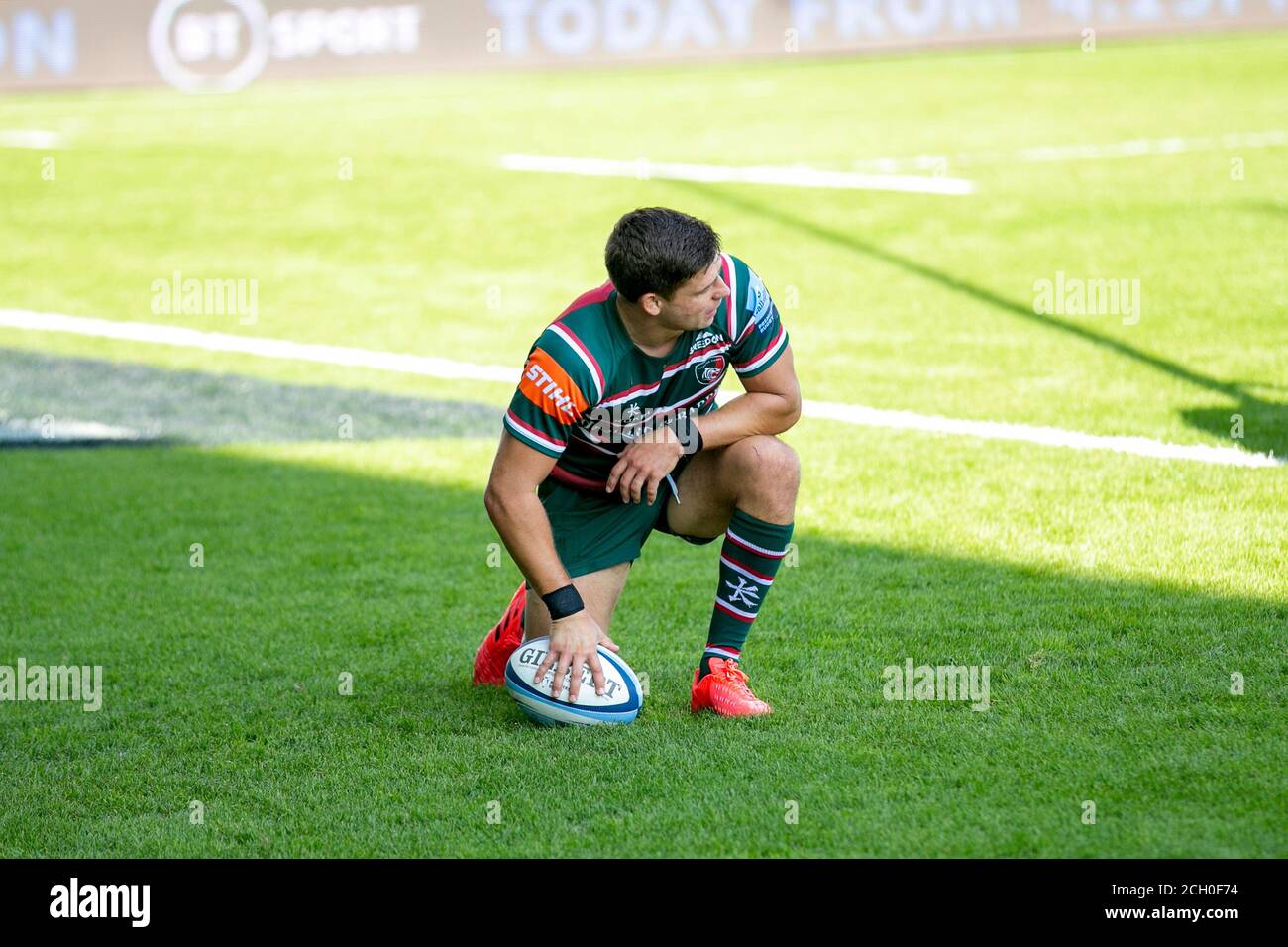 LEICESTER, ANGLETERRE. 13 SEPTEMBRE 2020 Ben Youngs (vc), de Leicester Tigers, marque son essai lors du match Gallagher Premiership entre Leicester Tigers et Northampton Saints à Welford Road, Leicester, le dimanche 13 septembre 2020. (Crédit : Leila Coker | INFORMATIONS MI) crédit : INFORMATIONS MI et sport /Actualités Alay Live Banque D'Images