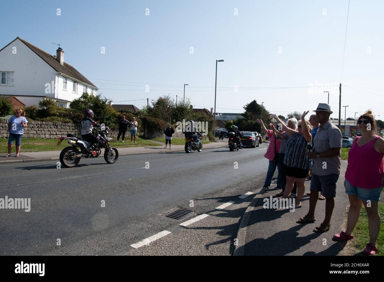 Truro, Cornwall, Royaume-Uni. 13 septembre 2020. La plus grande et préférée des motos de Cornouailles Charity Ride qui a lieu chaque année le 2ème dimanche de septembre, sauf si elle est reportée en raison des conditions météorologiques au prochain dimanche approprié se réunit à 8 h 30, départ à 10 h du nouveau parc et tour de l'est, Truro, Cornwall Dave Saunby l'organise chaque année, avec l'aide de membres de la MJMA (Martin Jennings Marshals Association). C'est une grande journée dehors, une grande atmosphère et soulève beaucoup d'argent pour la charité choisie chaque année. Credit: kathleen White/Alamy Live News Banque D'Images