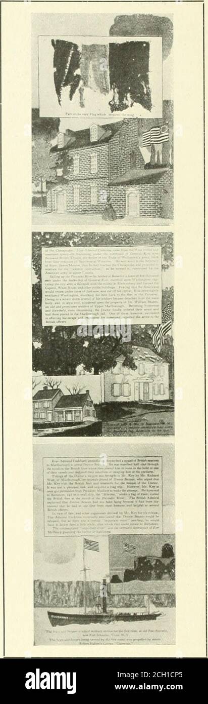 . Livre du bleu royal . , 1777, et porté pour la première fois dans la bataille d'escarmouche au pont de Cooch, près de Wilming-ton, au D., le 3 septembre 1777. Le drapeau des États-Unis au moment de la Révolution avait treize étoiles; pendant la guerre de 1812, quinze; pendant la guerre du Mexique, vingt-neuf; pendant la guerre civile, trente-cinq; et pendant la guerre hispano-américaine, quarante-cinq— le nombre à jour, quarante-six, avec l'Arizona et le Nouveau-Mexique se préparer à leur réception en tant que stars, numéro quarante-sept et quarante-huit. Le premier drapeau rayé a été levé au siège de Wash-ington, Cambridge, Massachusetts, 2 janvier 177b, et le wi salé Banque D'Images
