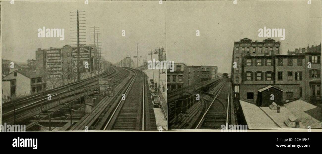 . Train de locomotives : un journal pratique de la force motrice de chemin de fer et de matériel roulant . le célèbre Bowery, mais l'injonctionto ne jamais y aller plus doesntappliquer aux routes élevées. À Ninthstreet nous passons Cooper Union, et à la quatre-treizième rue, l'une des rues importantes de shopping, est également le connu TammanyHall. Vingt-troisième rue est une rue anothershopping, et bientôt nous hearThirteen-quatrième rue; changer pour LongIsland Railroad, et nous voyons une route courir à angles droits à notre propre. Theseare appelé les trains de navette, et circulent onlyentre la troisième avenue et East River, une distance de l'hypera Banque D'Images