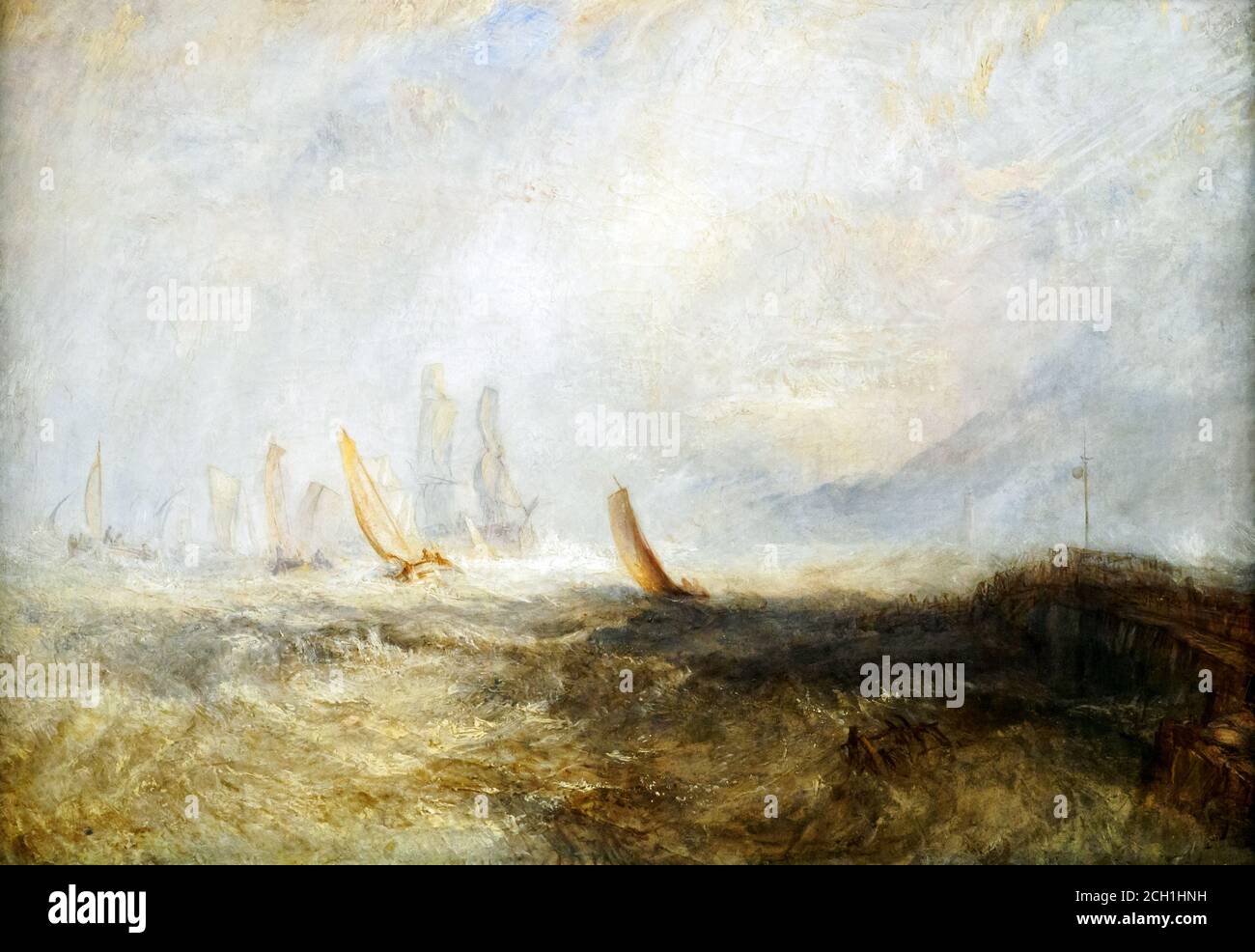 JMW Turner 1775-1851 bateaux de pêche amenant un navire handicapé dans Port Ruysdael a exposé 1844 peinture à l'huile sur toile Banque D'Images