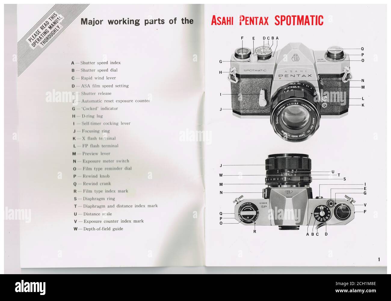 Manuel d'utilisation de la caméra Asahi Pentax Spotmatic, 1968, France Banque D'Images