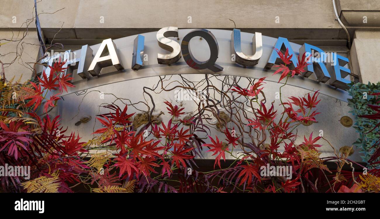 Thai Square Thia panneau de restaurant dans la ville de Londres. Banque D'Images