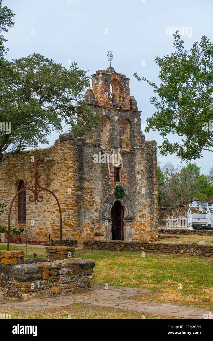 Mission San Francisco de la Espada à San Antonio, Texas, États-Unis. La Mission fait partie du site du patrimoine mondial de l'UNESCO des missions de San Antonio. Banque D'Images