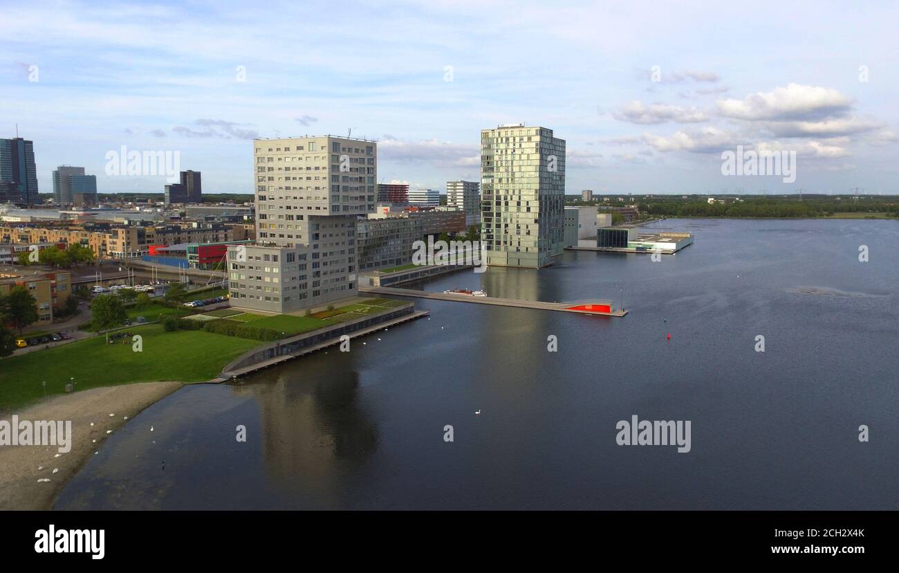 Prise de vue aérienne de l'Almere Skyline Banque D'Images