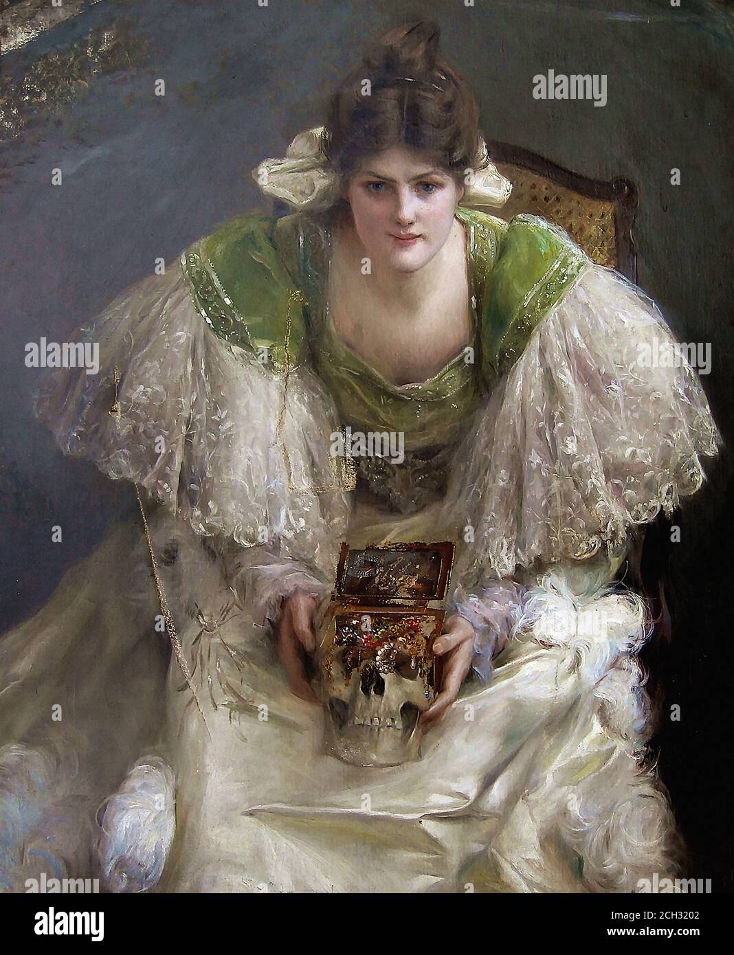 Stewart Julius Leblanc - élégante dame tenant un crâne (Attr.) - École française - 19e et début du 20e siècle Banque D'Images