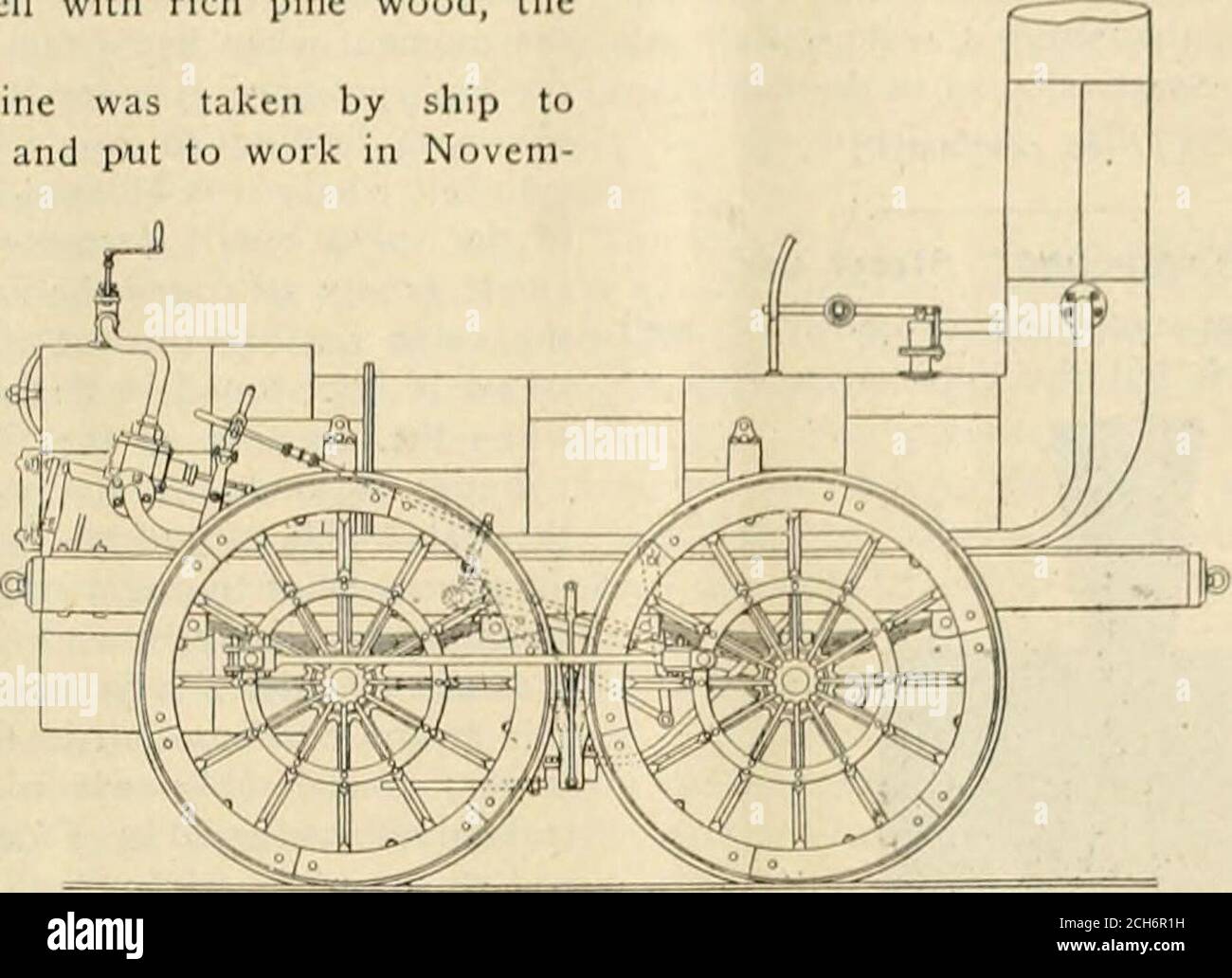 . Le génie ferroviaire et de locomotive : un journal pratique de la force motrice ferroviaire et du matériel roulant . les quatre roues avec les tiges de liaison à côté pour entrer dans la manivelle-arbre. Les cylindres étaient environ 6-inchesbore et i6-pouces de course. Wheelsenviron 4 pieds^ de diamètre. La wholemachine pesait environ 4V2 tonnes. Comme les tonnes étaient longues, ou 2,240livres, le poids total était de10,000 livres. Figuré par nos présentules, la force de traction avec une pression de 50 poundschaudière, était d'environ 400 livres.fonctionnant à une vitesse de 20 miles par heure et de la vapeur de travail à trois quarts de course, le moteur se développerait Banque D'Images