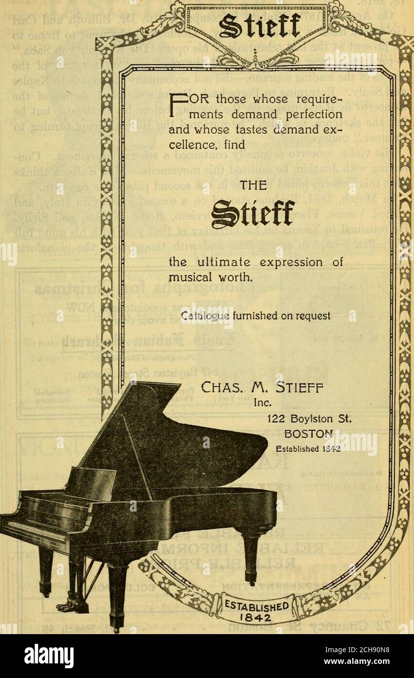 . Programme . lorsque le compositeur était pianiste.*la première représentation à Boston a eu lieu lors d'un concert de l'Orchestre Sym-phony de Boston, le 15 mars 1884, lorsque B. J. Lang était pianiste. Le concerto a été joué ici à ces concerts par Carl Baer-mann, le 20 mars 1886, le 8 décembre 1888; Rafael Joseffy, 18,1896 janvier, 31 décembre 1904; Adele aus der Ohe, 11 février 1899; Ossip Gabbrilowitsch, 16 février 1907; Harold Bauer, 26 février, * la déclaration faite par Mlle Florence May dans sa vie de Brahms (vol II., p. 194) que la première performance a été à Stuttgart le 22 novembre 1881, est incorre Banque D'Images