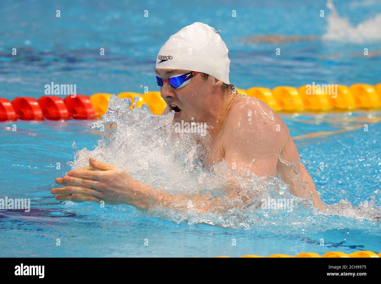 Ross Murdoch, en Grande-Bretagne, participe à la demi-finale BreastStroke de 200 m pour les hommes pendant le dixième jour des championnats d'athlétisme européens au London Aquatics Centre, à Stratford. Banque D'Images