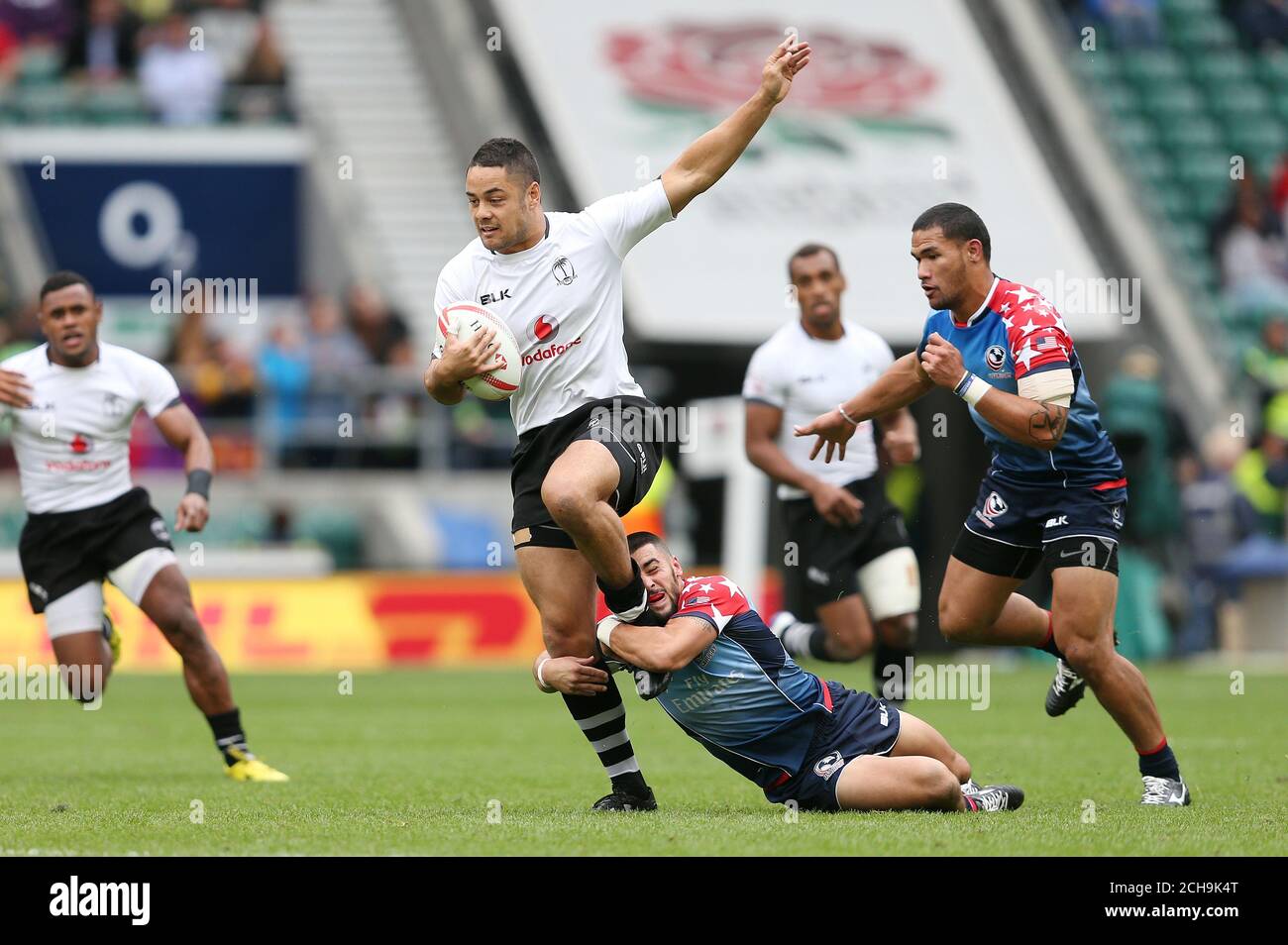 Jarryd Hayne de Fidji pendant la deuxième journée de la série mondiale HSBC Sevens au stade de Twickenham, Londres. Banque D'Images