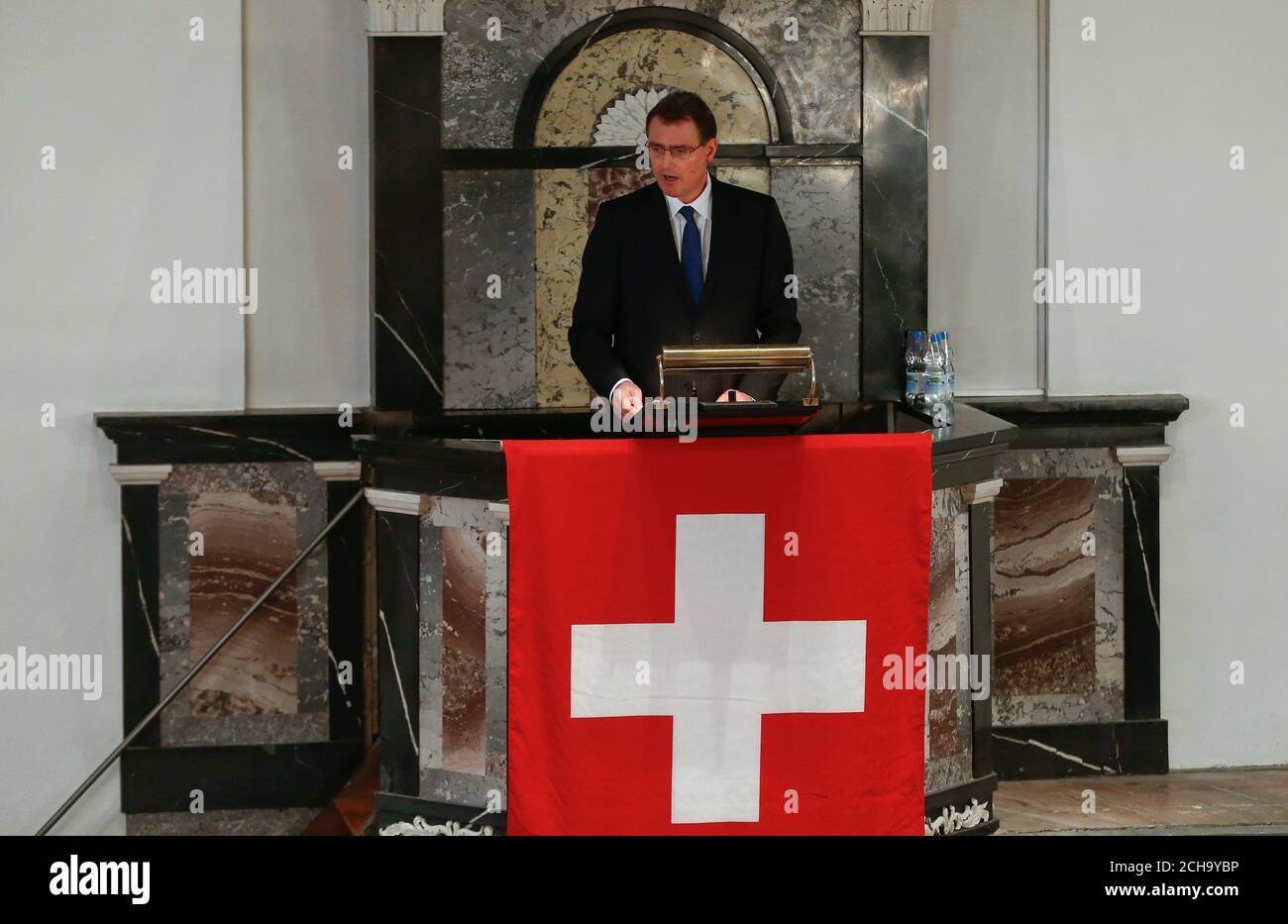 Thomas Jordan, chairman of the Swiss National Bank (SNB) delivers a public  speech at a church in the town of Uster, near Zurich November 23, 2014.  Jordan repeated its opposition to a