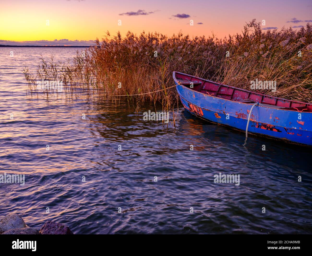 Île d'Usedom : à côté du port naturel de Loddin, arrière-plan de la mer Baltique, heure bleue. Banque D'Images
