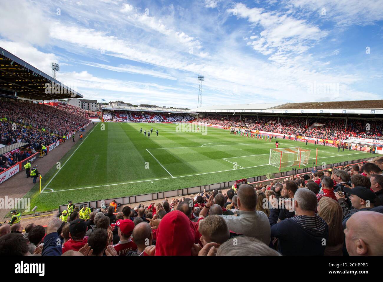 Vue générale sur le Pittodrie Stadium, stade d'Aberdeen Banque D'Images