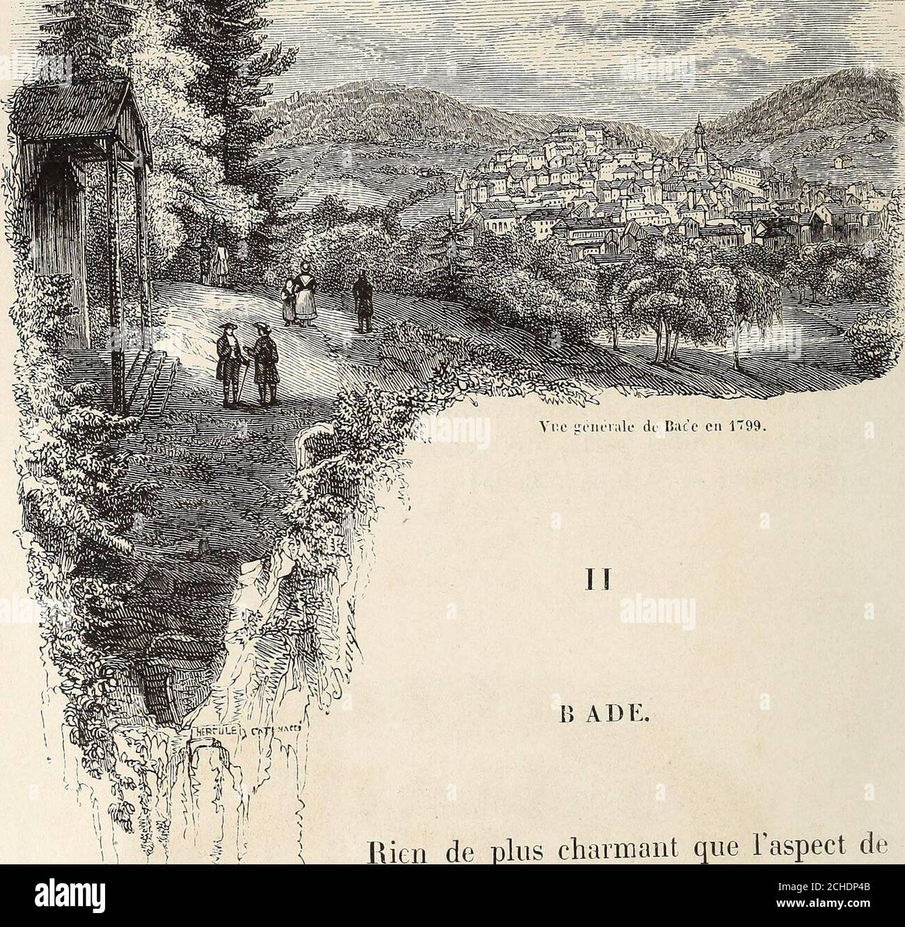 . L'été à Bade . LE DÉPART. ? De lEurope par le programme des chemins de fer, qui rayonnent de ses hôtes, qui étendent de tous les éléments de leur nature dunion ; A ses charmes naturels, aux beaux-arts de ses environs, offrent à ses hôtes les excursions les plus curieuses, les promos-nades plus pitesques ; A lexcellence de ses eaux et à la bienfaisante douceur de sonclimate ; A la splendeur de ses salons, où se ouvent, suspendu la belliaison, les plaisirs exilés des grands villes : la danse, la musique, la foule, les fêtes : — car cest là que carent son. Si quelque ignorante de Banque D'Images