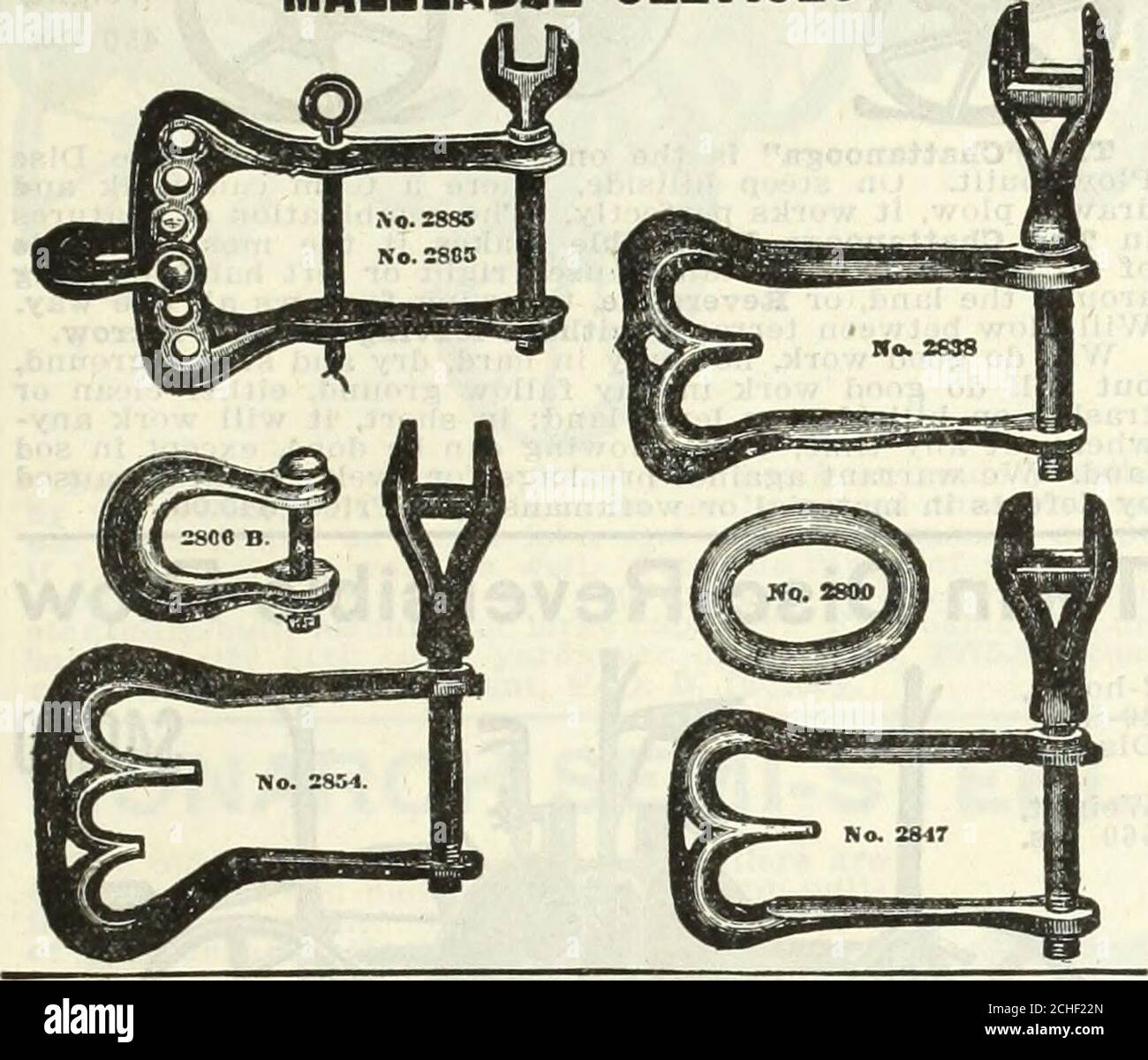 . 1915 Griffith et Turner Co. : fournitures agricoles et de jardin . CHARRUE HIIDLES-Hof fini l%x2 pouces, IVI pieds Ion?, par paire $ -30 l%x2 iricheo. 5 pieds de long, par paire 3S IV4X2V4 pouces, 5 pieds de long, par paire |« l%x2V4 pouces. 6 pieds de long, par paire 45 LV*x2Vi pouces, 7 pieds de long, par paire BS, 1V2X2% pouces. 5 pieds de long, par paire 60 I%x2y2 pouces, 5 pieds V2 de long, par paire 0,70 iv;x2 incites, pli latéral, par paire •*« CHAPES MAIEABLE. N° 2S8S 2Vi-in, poutre ; 2%-in. Du centre de la clé au centre de la goupille ; longueur extrême de 6%-in. ; 6 trous ; manille et goupille. À utiliser sur le N° 5 P. F. et les charrues moulées similaires. L Banque D'Images