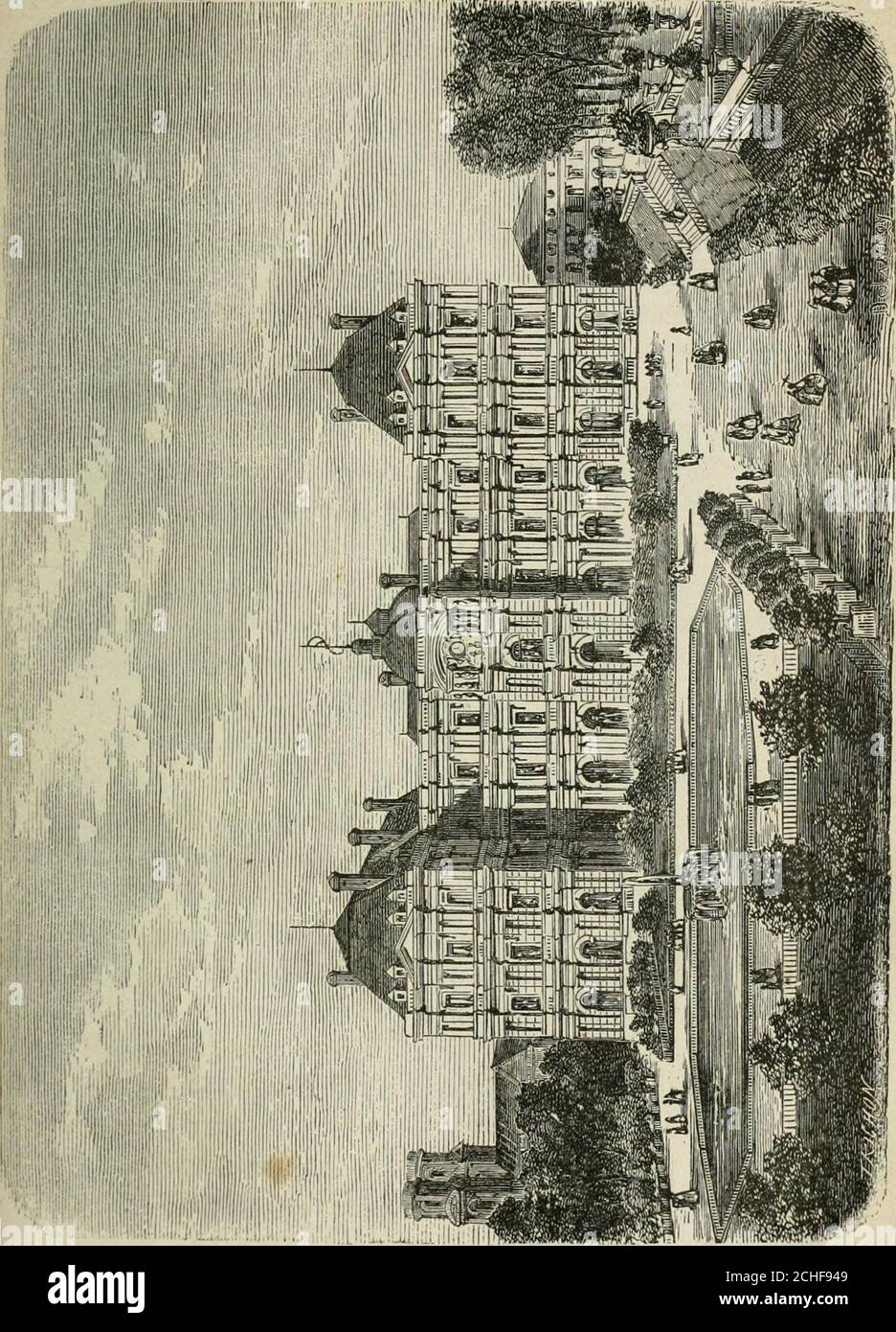 . Les merveilles du nouveau Paris-- . el desTuileries, et appartenant à Nicolas de Yilleroy, son secré-taire des Finances. Mais ce fut Catherine de Médicis qui, après avoir été mis en avant aux Tournelles, chargea Philibert Delorme et JeanBulant de lui bâtir un palais sur le terrain des tui=le rie s. Ce doit ensuite être le même de tous les roi de réunir les deuxpalais du Louvre et des Tuileries, au moyen de galeries pa-rallèdes et de les completer lun par lautre. Cousy mirent lamain sur des plans différents, et avec tant de lenteur, quirny eu ni de rigueur, ni symbolique. « Sire, disait Dufresny àLo Banque D'Images