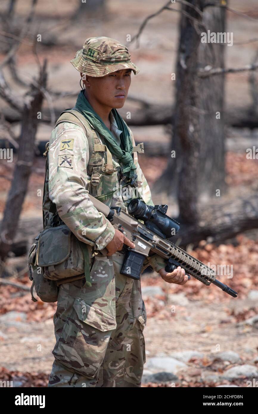 Un soldat britannique a été en poste pour une patrouille anti-braconnage, dans le parc national de Liwonde, au Malawi. Photo PA. Date de la photo: Lundi 30 septembre 2019. Voir PA Story ROYAL Tour . Le crédit photo devrait se lire comme suit : Dominic Lipinski/PA Wire Banque D'Images