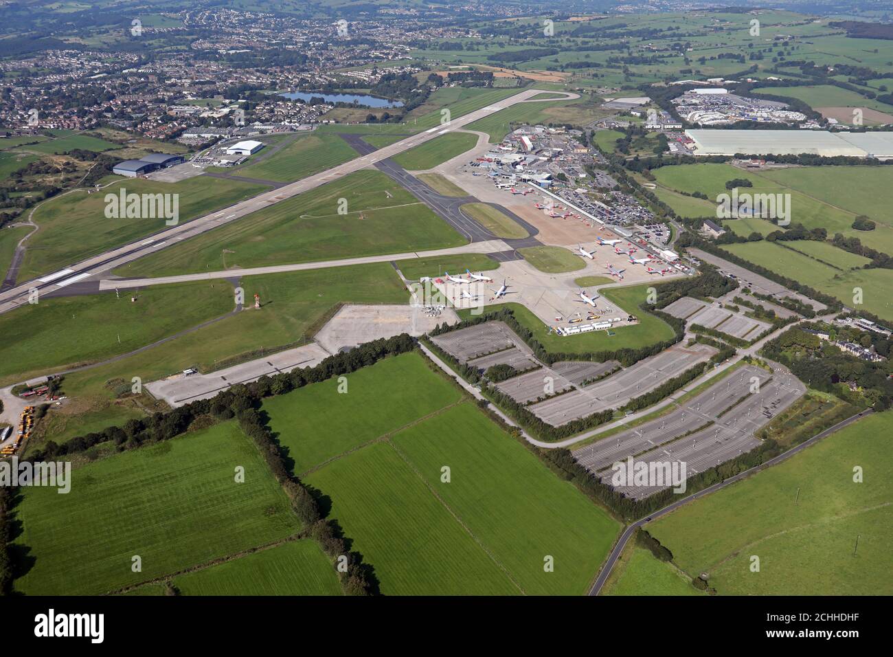 Vue aérienne de l'aéroport de Leeds Bradford, Yeadon, Leeds Banque D'Images