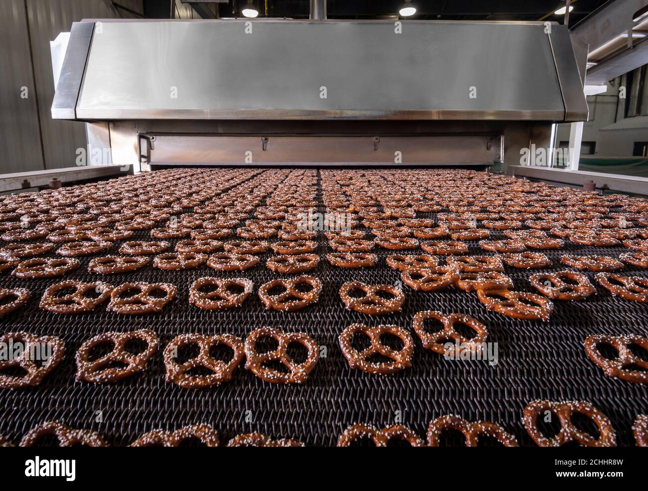 Bretzels cuits dans une boulangerie commerciale, États-Unis Banque D'Images