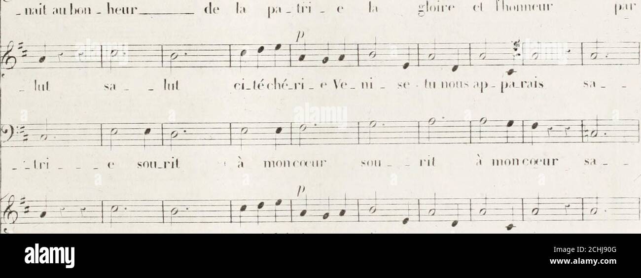 . Haydée, ou, le secret : opéra comique en trois actes . M inr ,-.--p :■•-■ (| |;i |),| _ tri - e i,t gloire (I UlnllIK III- | l il —T;-. O -g * f0- _ Irie ain - _ si que mon hon_nenr ain . -i (iiic mnii lii.nnc.iir ni.i ^mmj.-^ibm■* mil ;ni !>n . hciu. IMI lui ci-lé chtLri - e VE _ ni - se lu nous ap_ jja.rais G : m -!&-=- ^3_t r i- : 4 4——ΗP ! g==£ - lui lui 91 ci_lé chcLri _ e VE- ni - se lu nous ap_ pa_rais * * * ;. * » « ÈHÉ e ul !lui ci_léché_ri _ e VE_ ni - se tu nous ap_ pa-irais sa 51 f m #• B ■— Banque D'Images