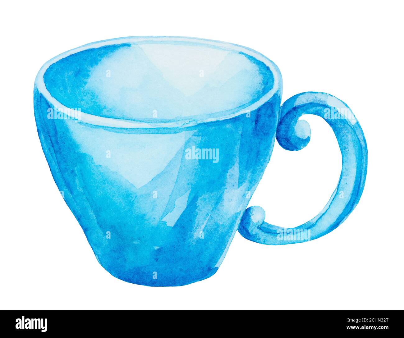 Magnifique tasse d'aquarelle peinte en bleu pour le thé ou le café isolé sur fond blanc Banque D'Images