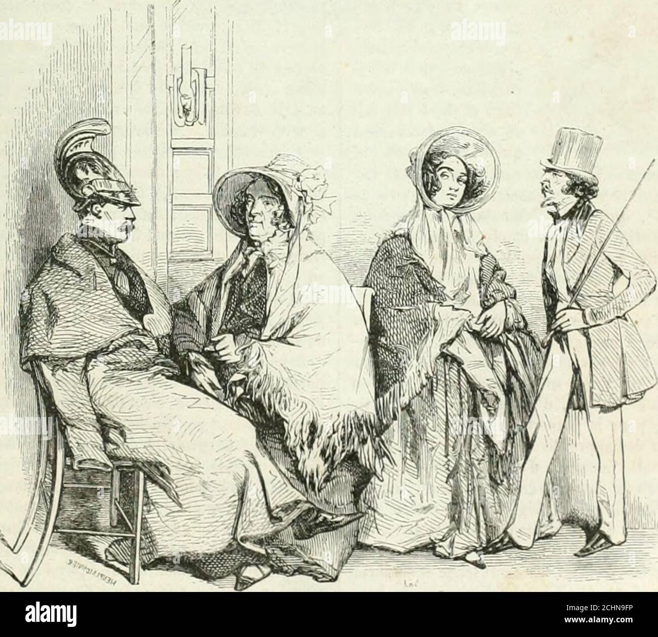 . Les Français peints par eux-mêmes . ois quil lui parle, la fait rire auxlarmes. Ajués une jeunesse d'exploitation, .M. VictorRousseau a pour tout bagage cinq ou six vaudevilles.quelques articles de petits journaux et beaucoup decréanciers ce nid point assiz pour marcher à son aisepar les chemins pomlreux de la vie. Aurélie pave lestes de son .dnnis, et lépouse. La Saint-Roliert, quivoit sen aller tous les jours les prix de la maison, ne pas avoir de vie avec son tendre. Alors on lui faitune pension de six cents livres par an, à condition quelleira les mangers rue Copeau, fiubourg S. Banque D'Images