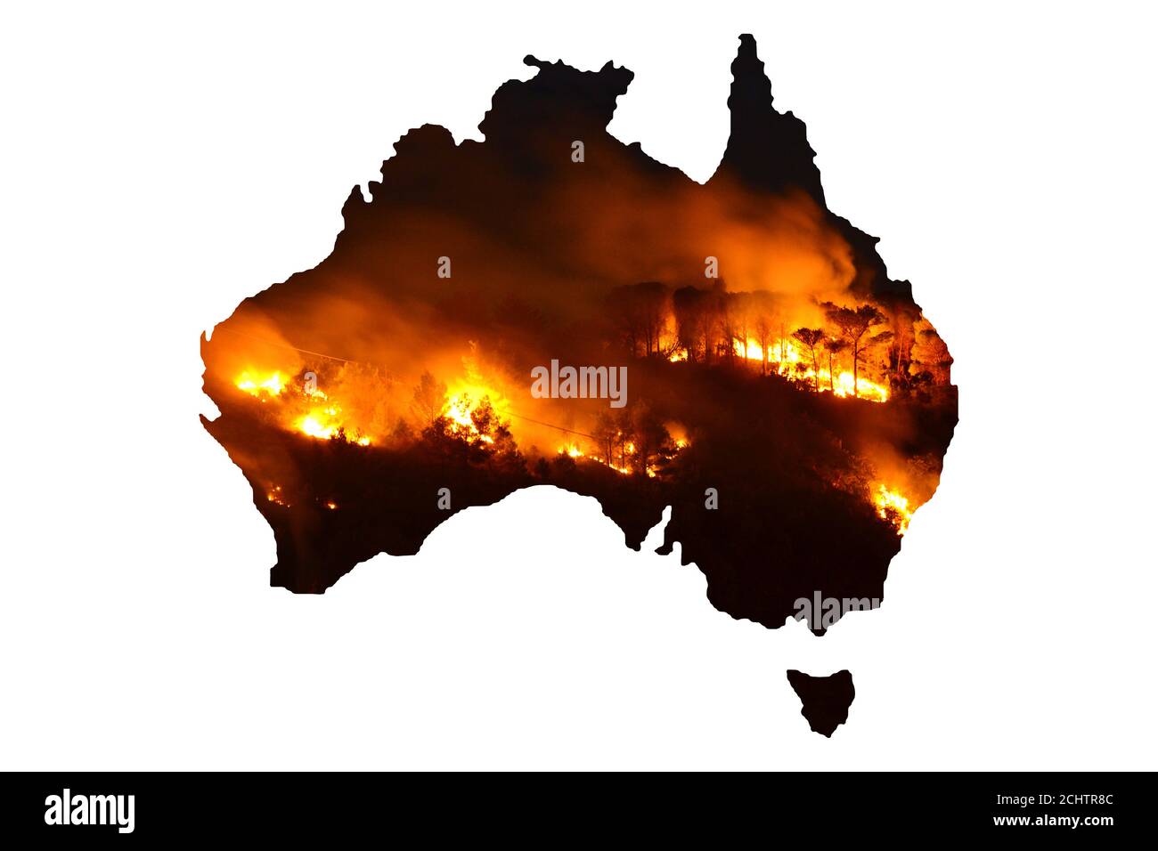 Silhouette australienne représentant les feux de forêt.désastre environnemental, feu de forêt Banque D'Images