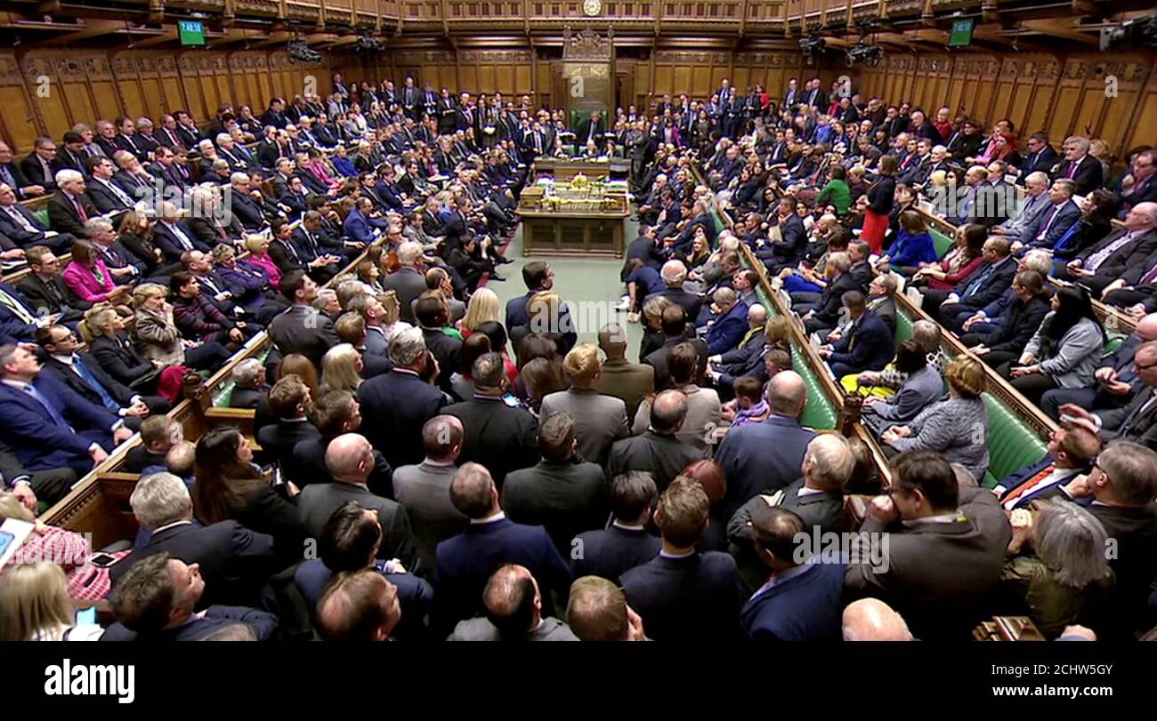 Une vue générale du Parlement après le vote sur l'accord de mai sur le Brexit, à Londres, en Grande-Bretagne, le 15 janvier 2019 dans cet screengrab pris dans la vidéo. Reuters TV via REUTERS Banque D'Images